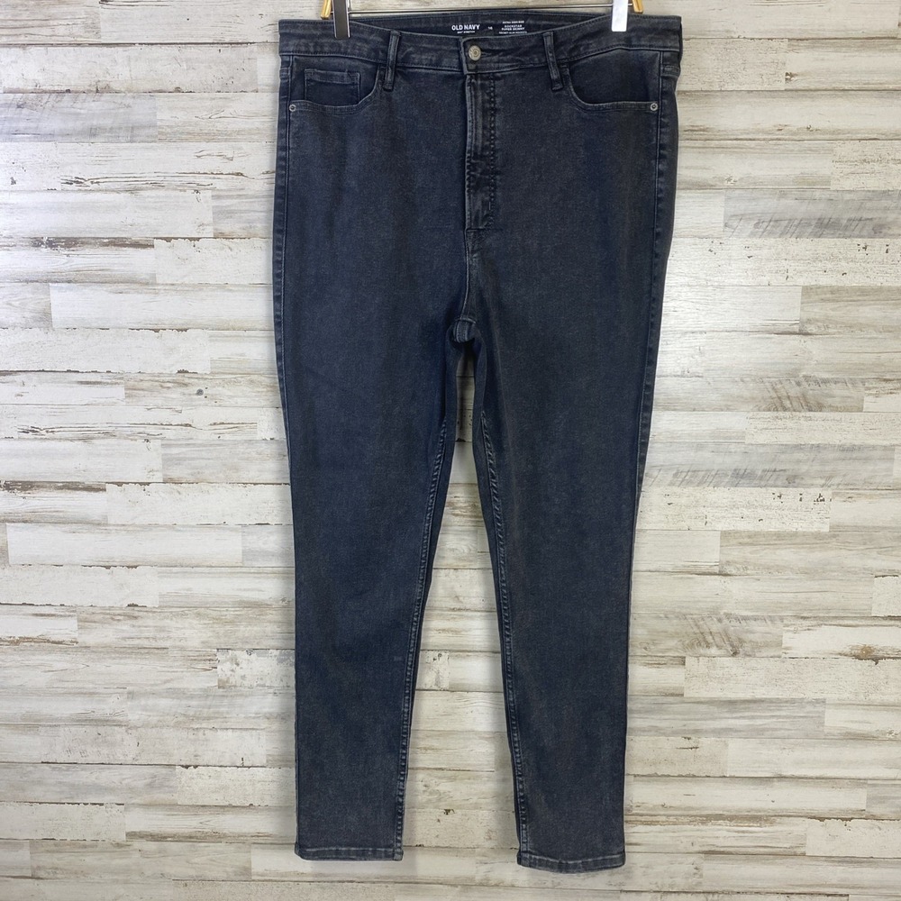Old Navy Rockstar Jeans Women 16 Black Denim Super Skinny Extra Highrise Stretch